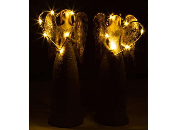 Engel beige gull LED hjerte h:22cm 2ass Batteri: 2xLR44 