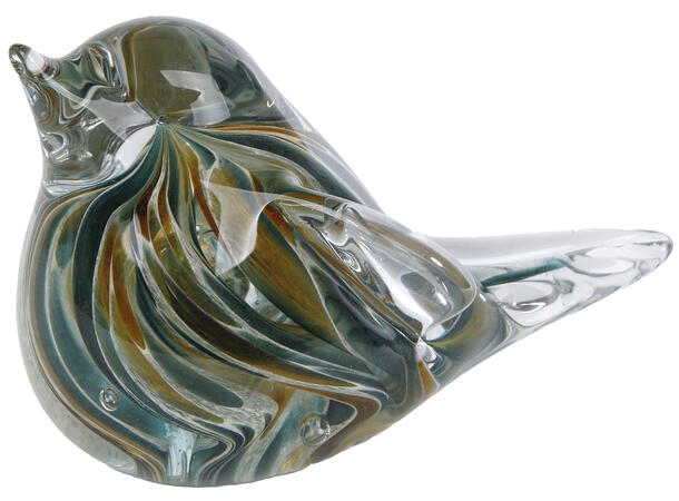 Fugl glass liggende grønnlig 13x6,5x9cm 
