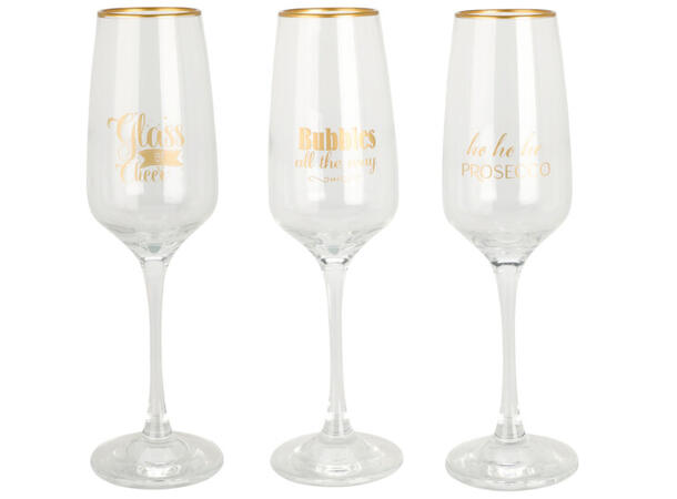 Glass champagne m/tekst h:22,5cm 3ass Rommer: 195ml 