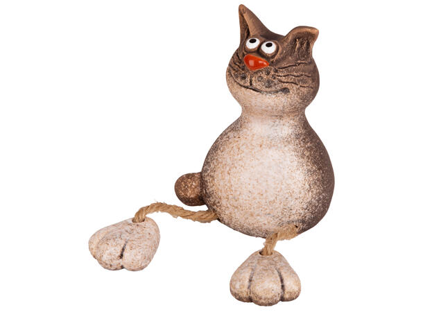Katt sittende gråbrun keramikk 7x6x10cm Forpakning: 12stk 