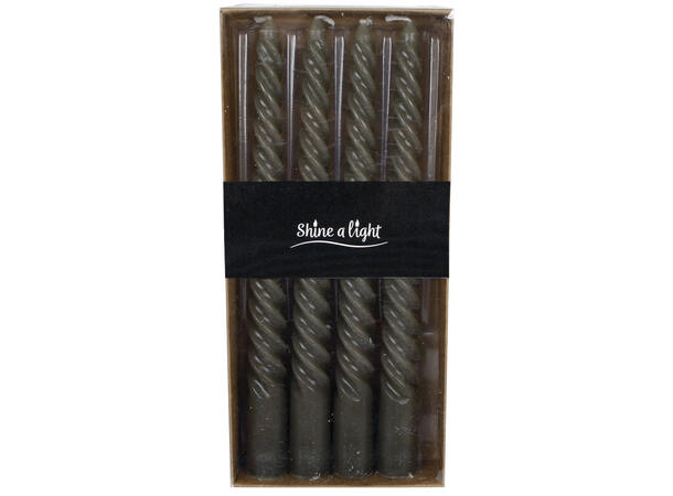 Kronelys Twist vridd mørkegrå 20cm 4stk Brenntid 4-5 timer 
