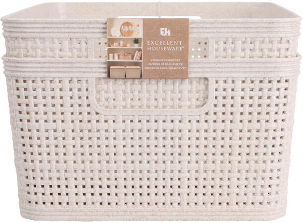Kurv beige rute design PP 25x19x10cm s/2 Vekt:160gram pr stk 