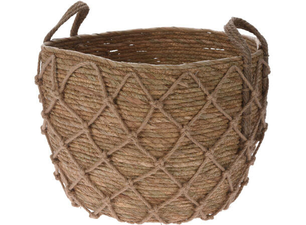 Kurv rund flettet bambusblad s/3 23x20,30x24cm,33x26cm 