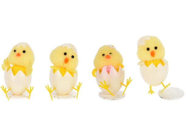 Kylling i egg gul h:9cm 4ass 12stk i display 