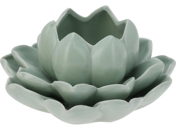 Lysestake telys lotus matt 13x6cm 4ass Forpk:12stk.Hvit,sand,grønn,rosa 500gram 