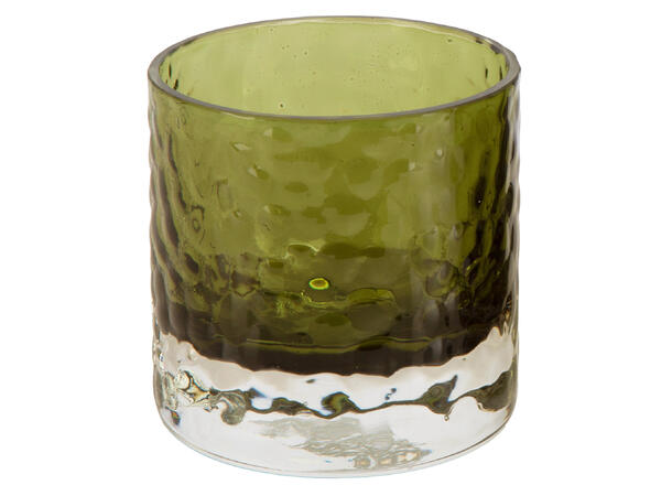 Lysglass bølget oliven 6,5x6,5x6,5cm 