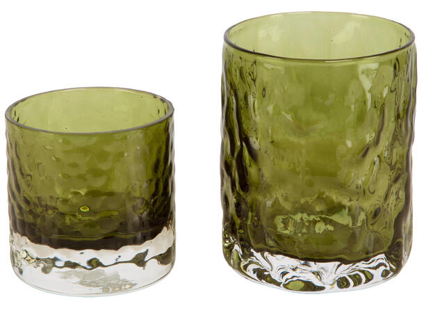 Lysglass bølget oliven 6,5x6,5x6,5cm 
