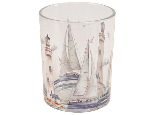Lysglass klar maritim fyrtårn 10×12,5cm 