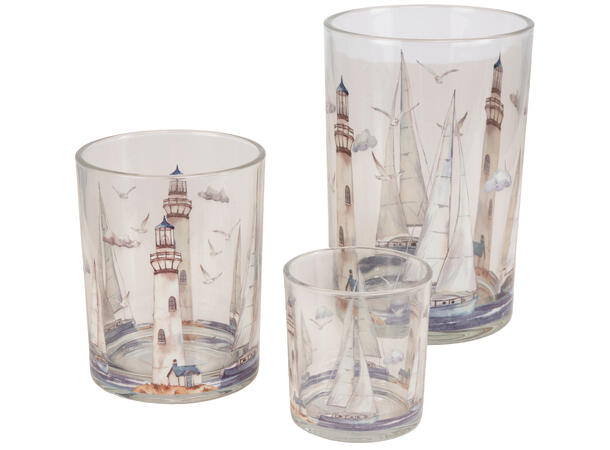Lysglass klar maritim fyrtårn 10×12,5cm 