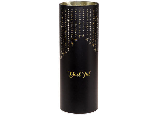 Lyslykt LED Istapp God Jul Sort 9x25cm Batteri 2xAA Timer 6/18t 20LED 