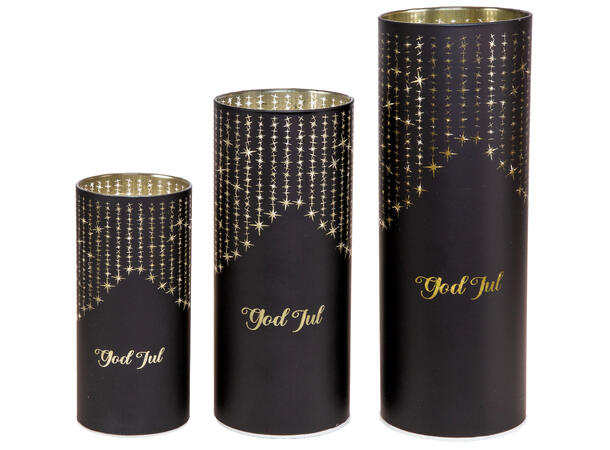 Lyslykt LED Istapp God Jul Sort 9x25cm Batteri 2xAA Timer 6/18t 20LED 