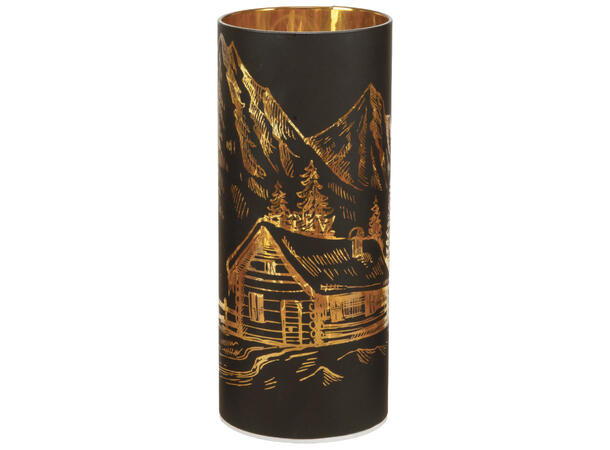 Lyslykt LED Livet på hytta sort 8x20cm Batteri 2xAA Timer 6/18t 15LED 