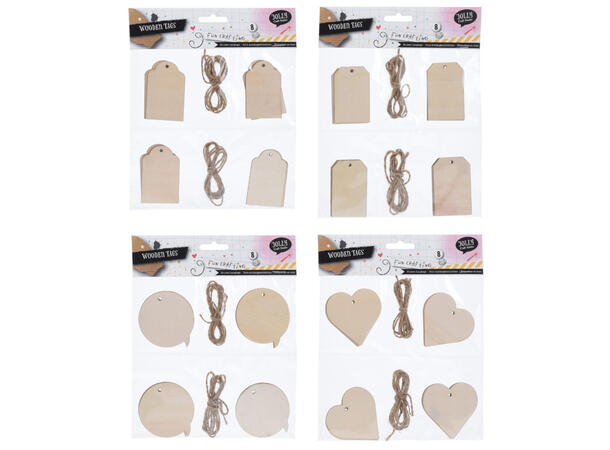 Merkelapp etikett s/8 stk 4 ass FSC 100% tre Pose: 20x18,0,5cm 