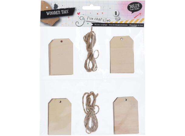Merkelapp etikett s/8 stk 4 ass FSC 100% tre Pose: 20x18,0,5cm 