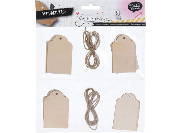 Merkelapp etikett s/8 stk 4 ass FSC 100% tre Pose: 20x18,0,5cm 