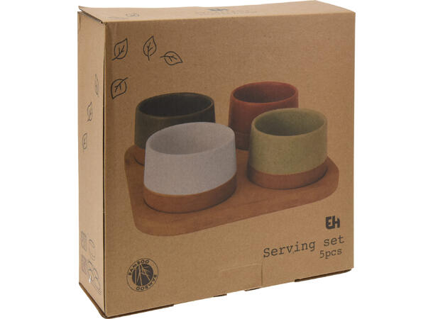 Serveringsett 4 Skål:9,5cm Brett:22x22cm Terracotta, hvit, grå Vekt:1300grax 