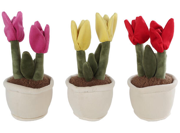 Tulipan i potte plysj 27cm 3ass 