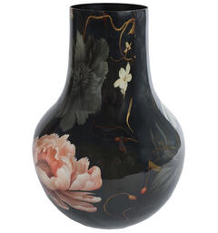 Vase sort blomstret metall 22x22x30cm