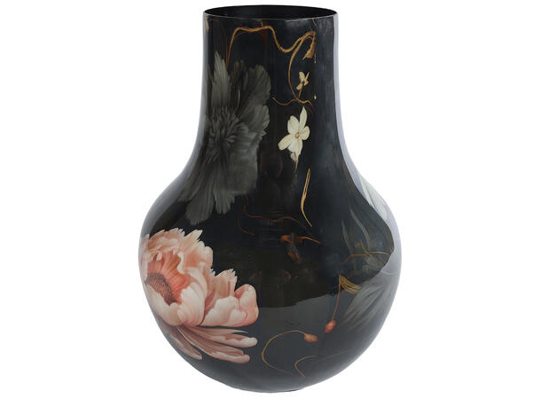 Vase sort blomstret metall 22x22x30cm 