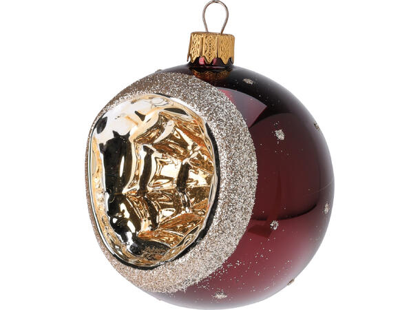 Julekule rund reflektor 8cm 3ass Display 12stk Munnblåst assortert 