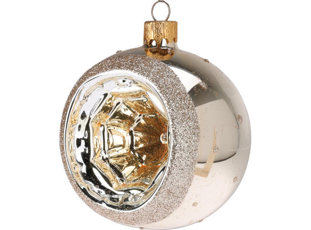 Julekule rund reflektor 8cm 3ass Display 12stk Munnblåst assortert 