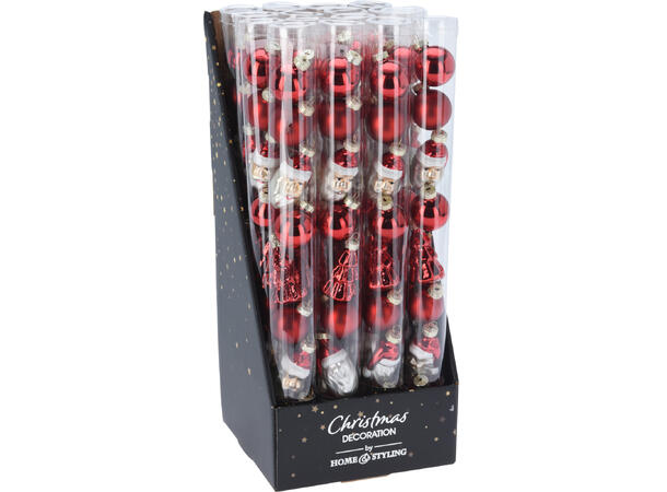 Julepynt 3 figurer 6 kuler Røde 9stk Display 16pk 