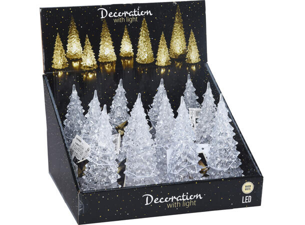 Juletre blank varmhvit LED 7x10cm Display 12stk Batteri 3xAG10 Inkl. 