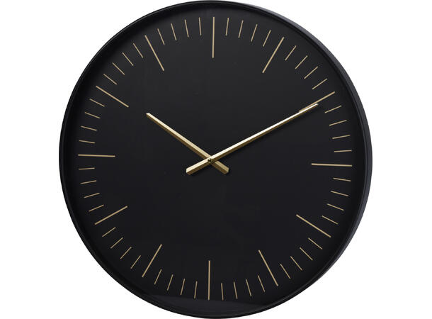 Klokke rund sort PP m/gull dia:51cmx Batteri:1xAA Ikke inkludert 