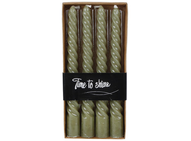 Kronelys Twist vridd oliven 19cm 4stk Brenntid 4-5 timer 