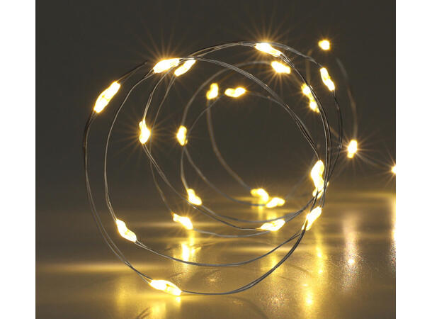 LED Lyslenke 20 Varmhvite lys 100cm 36stk i display Timer:6/18t Batteri:2xAA 