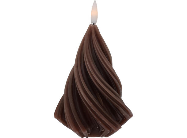LED Stearinlys Juletre vridd brunt 13cm Batteri:1xCR2032 Inkl Timer:6/18timer 