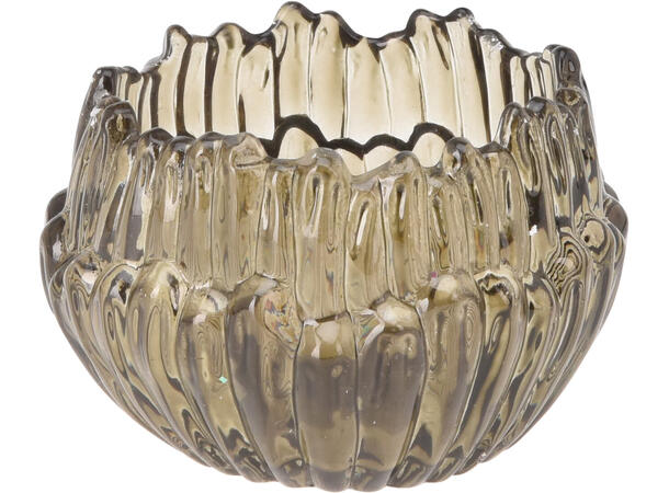 Lysestake glass vulkan 8,5x6cm 3ass Forpakning: 12stk.  Grønn,rød,grå 