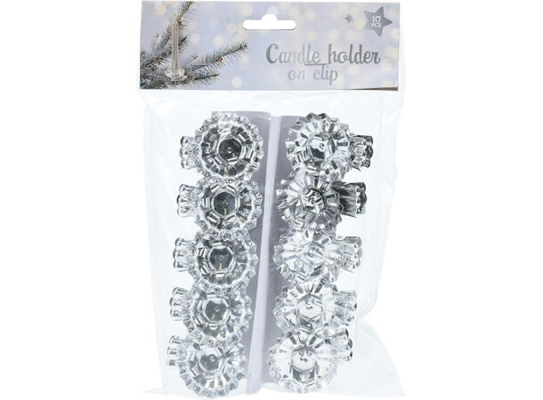 Lysestake klips kronelys mini sølv 10st Ca 4cm størrelse pr stk 