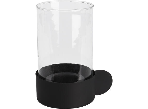 Lysglass telys sort metall glass 15,5cm 13x9,7x15,5cm Vekt:345gram 
