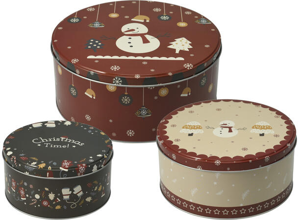 Metallboks rund retro jul 14-19cm s/3 14x6,5cm 16,5x8,5cm 19,5x8,5cm 