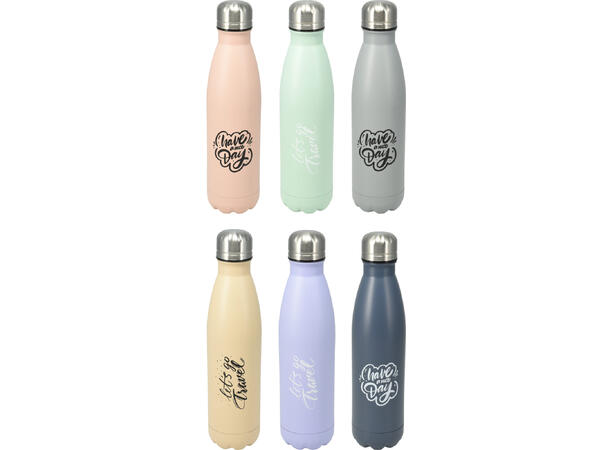 Drikkeflaske 500ml 7x27cm 6ass Forpk 12stk Vekt 320gr Rustfr.stål 