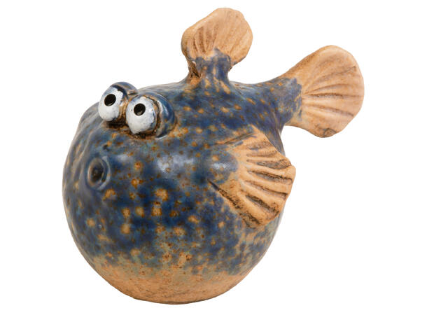 Fisk kulefisk blå keramikk 10x8x8cm Forpakning: 6stk 