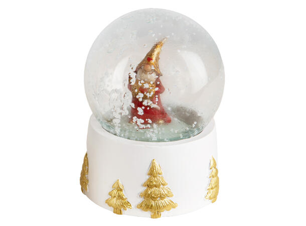 Glasskule m/snø nisse rød/gull 6,5x8cm 