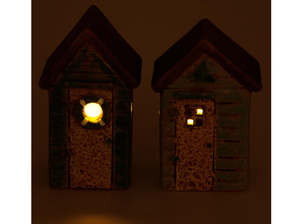 Hus naust LED blå keramikk 7x12cm 2ass Display: 12stk Batteri: 2xLR44 inkl. 