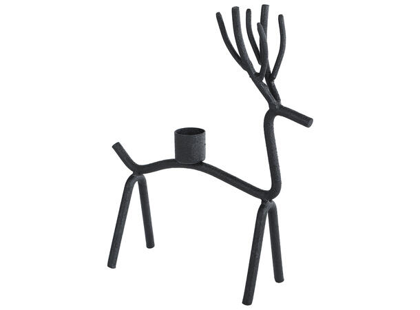 Lysestake reinsdyr sort metal 14x7x21cm 