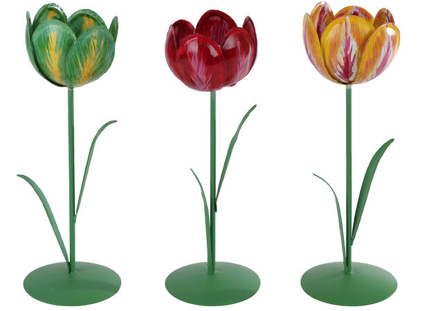 Lysestake telys Tulipan metall 25cm 3ass 