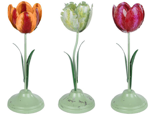 Lysestake telys Tulipan metall 25cm 3ass 