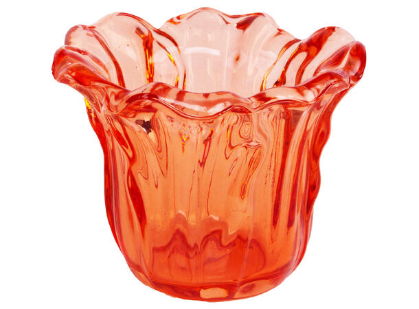 Lysestake telys blomst sterk orange 10x10x8cm 