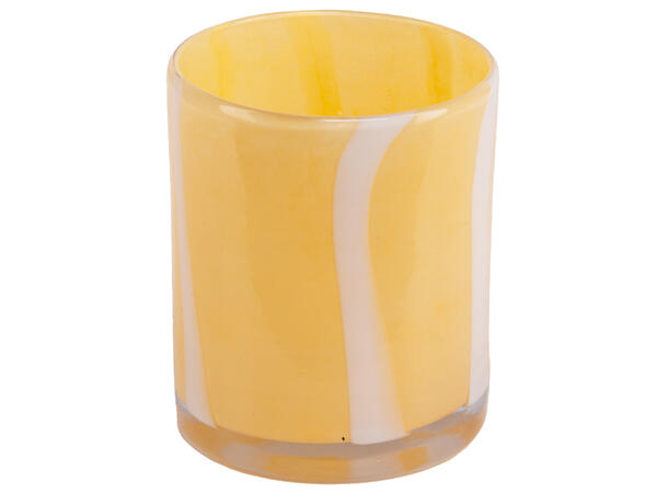 Lysglass stripet matt gul 8,5x8,5x10cm Forpakning: 4stk 