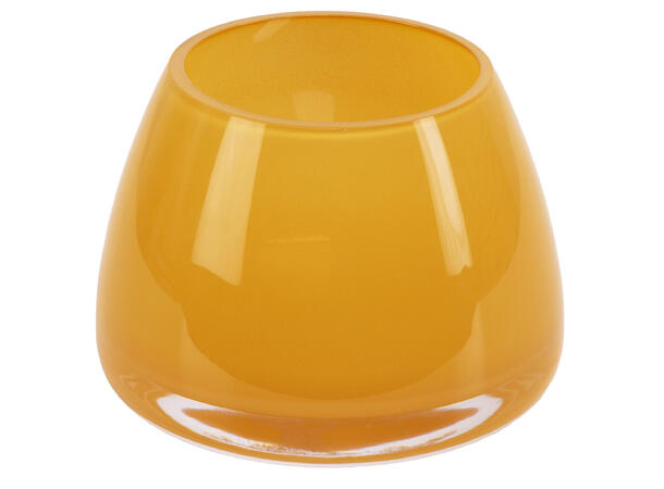 Lysglass telys rundt matt gul 9x6,5cm 