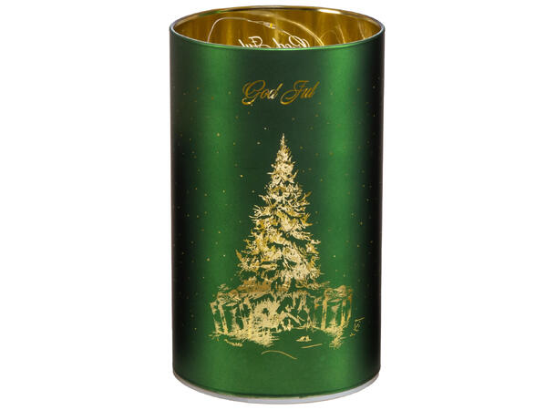 Lyslykt LED God Jul Juletre grønn 9x15cm Batteri: AAx2 Timer 6/18t 15 ledpærer 