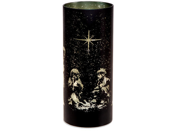 Lyslykt LED Krybbe sort 8x20cm Batteri 2xAA Timer 6/18t 15LED 