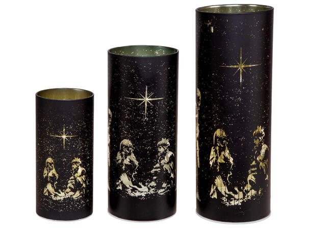 Lyslykt LED Krybbe sort 8x20cm Batteri 2xAA Timer 6/18t 15LED 