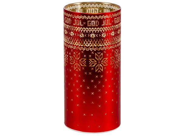 Lyslykt LED Strikket God Jul Rød 7x15cm Batteri: AAAx3 Timer 6/18t 10 ledpærer 