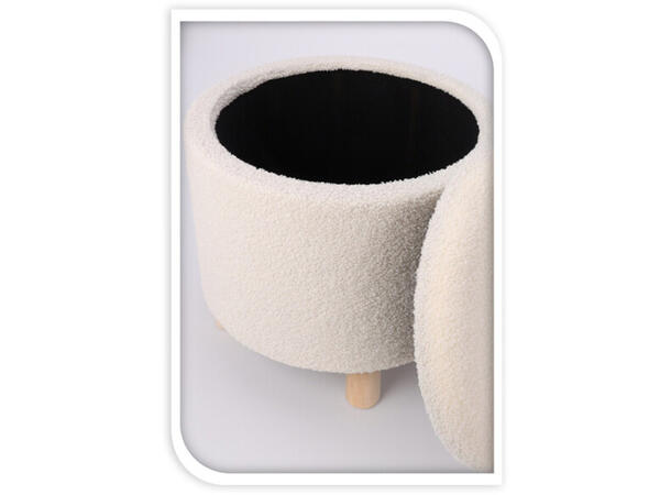 Puff oppbevaring hvit polyester 40x37cm Vekt:3kg 